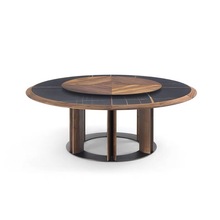 北美黑胡桃木餐桌椅组合意式极简岩板饭桌实木圆桌别墅家具