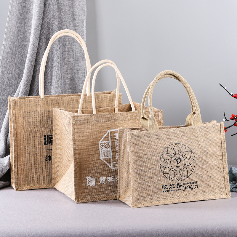 Factory Customized Gunnysack Sack Cotton and Linen Gift Bag Retro Gunnysack, Coarse Linen Handbag Printed Logo