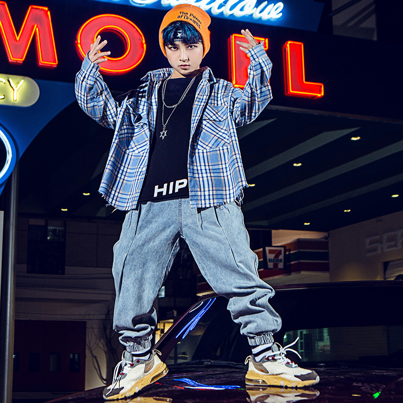儿童街舞潮服hiphop嘻哈演出服套装儿童元旦表演服牛仔裤架子鼓潮