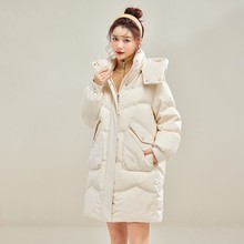 90白鸭绒2023冬季新款韩版高感气质羽绒服女中长款加厚连帽外套
