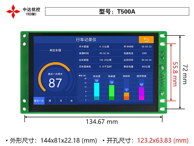 中达优控5寸人机界面,真彩嵌入式组态单板触摸屏t500a 厂家直销