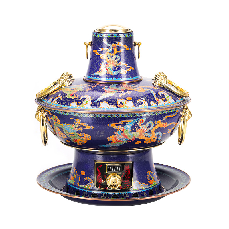 家用电器景泰蓝电碳两用铜火锅黄铜电火锅珐琅铜锅工艺礼品厨具