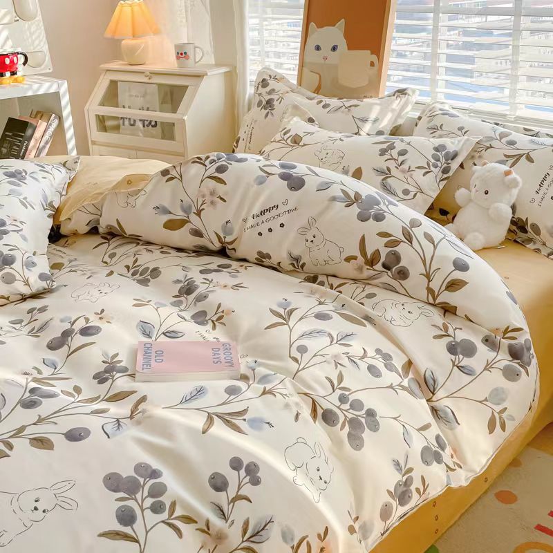 Fresh Class a Pure Brushed Four-Piece Set Skin-Friendly Soft Single Quilt Cover Household Dormitory 4-Piece Double Bed Supplies