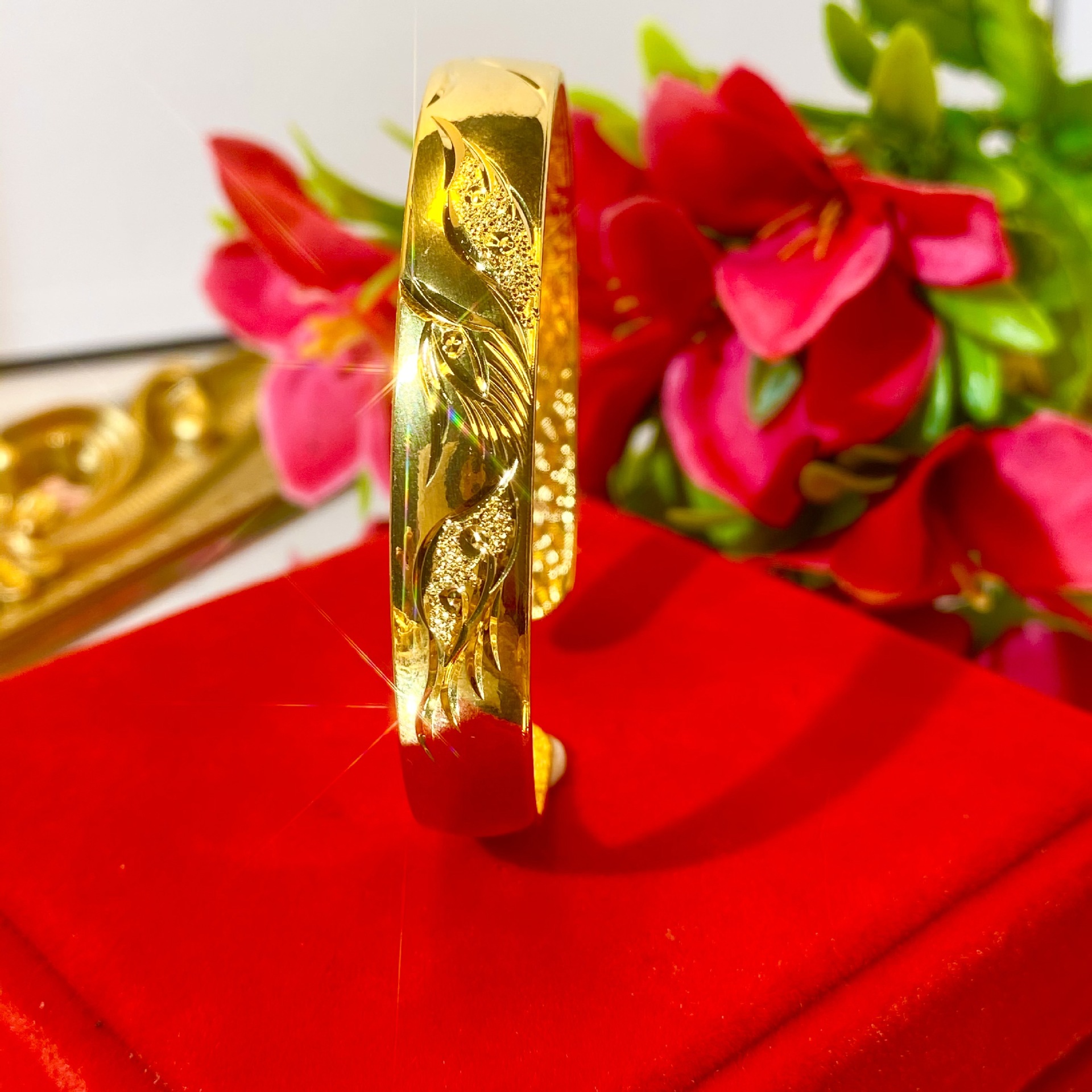 越南跨境沙金金手镯24k铜龙凤手镯女仿黄金喜庆婚嫁24k金首饰批发