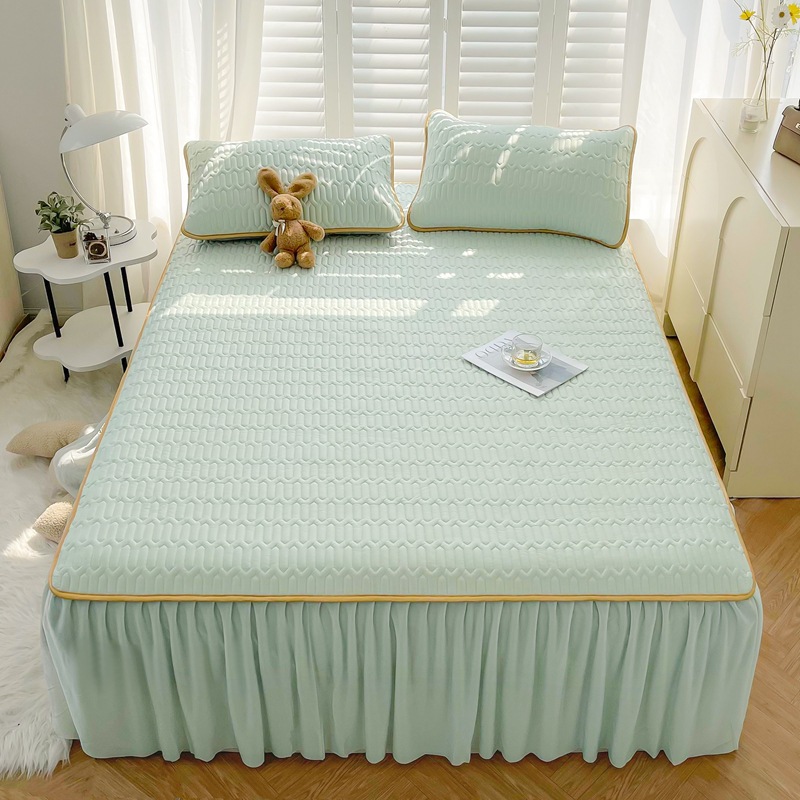 Summer Latex Ice Silk Three-Piece Set of Summer Sleeping Mat Simple Style Bed Skirt Bed Single Air Conditioning Mattress Mat Washable