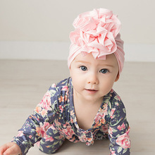 新款婴儿针织坑条条纹太阳花朵儿童套头帽 套头印度帽 速卖通跨境