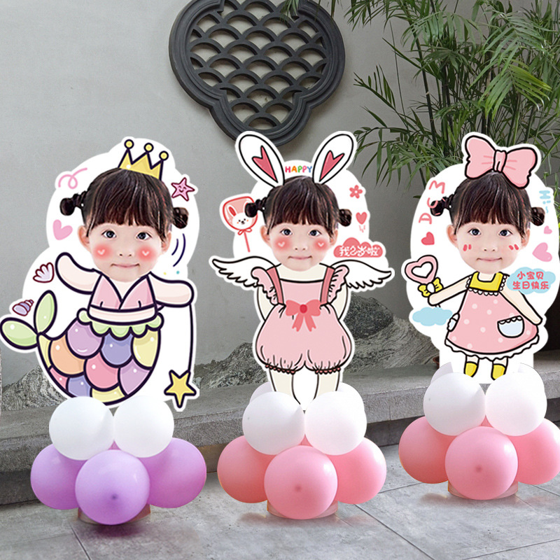 生日人形立牌百日宴布置迎宾牌满月宝宝头像照片周岁百天装饰kt板