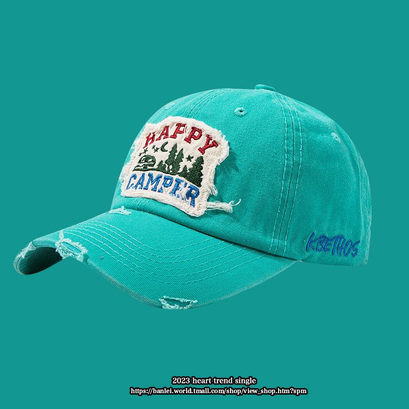 Casual Curved Brim All-Match American Hole Patch Face-Looking Small Peaked Cap Female Couple Big Head Circumference Beige Baseball Hat
