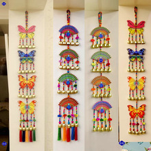 特色云南丽江民族风彩绘木板儿童风铃挂饰幼儿园墙面孔雀动物装饰