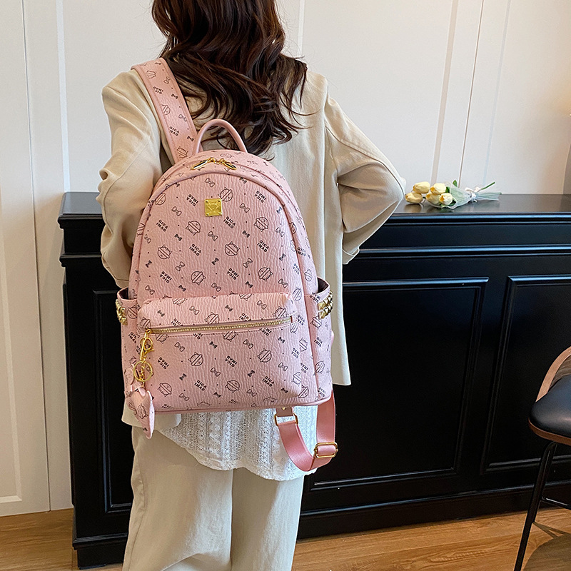 跨境新款高级时尚印花双肩大容量百搭潮流洋气学生上课简约包包女