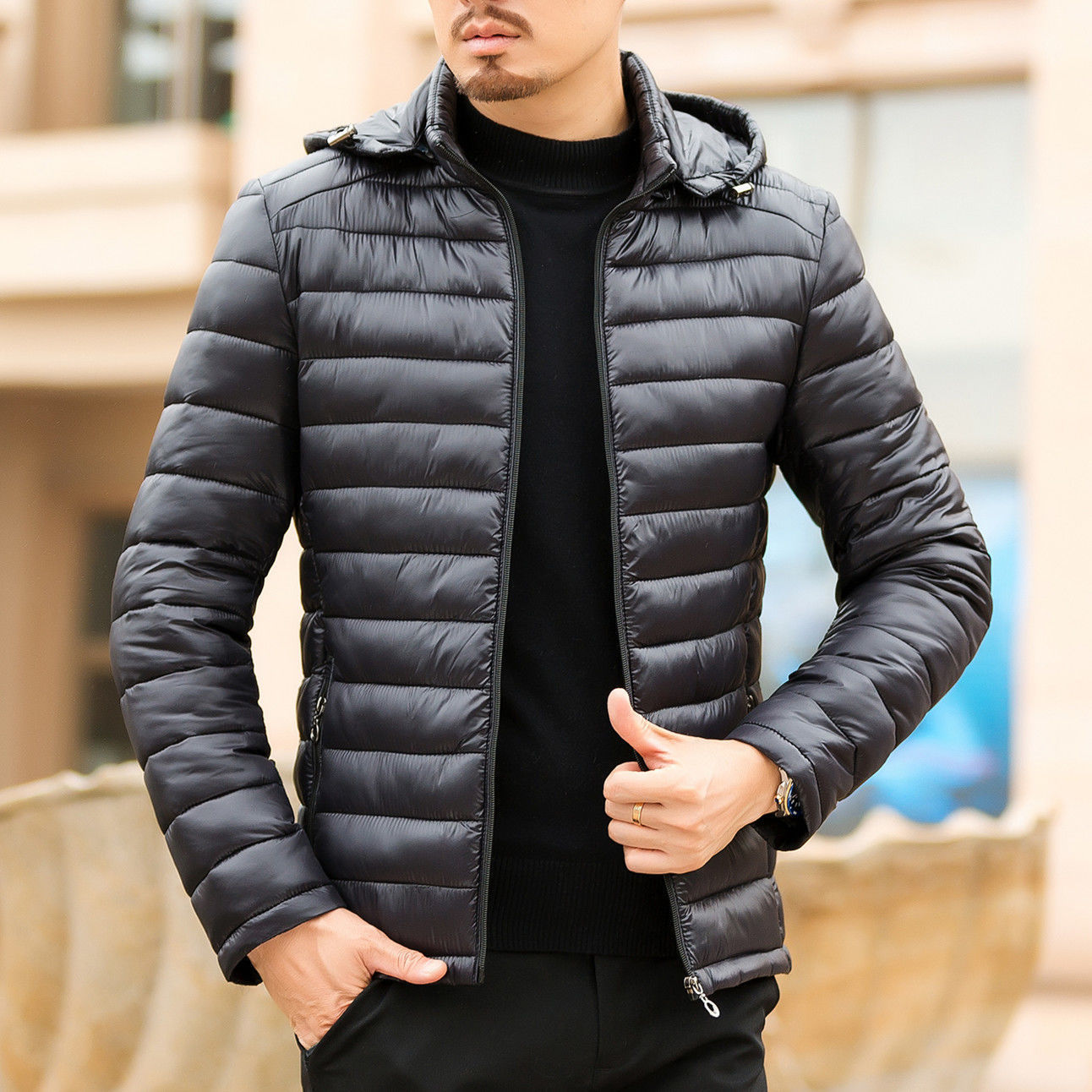 Cross-Border Men's Cotton Padded Clothing Lightweight down Cotton Jacket 2022 New Cotton Clothing Fashionable Simple Casual down Jacket