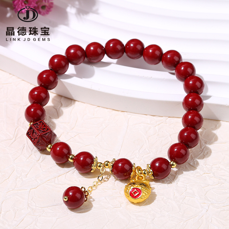 晶德珠宝 紫砂龙宝手链六字真言转运珠本命年新中式朱砂手串批发