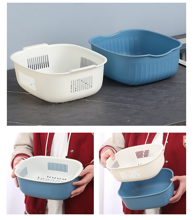 Supply Drain Basket Double-Layer Draining Kitchen Multi-Functional Vegetable Washing Basket Household Fruit and Vegetable Drain Basket