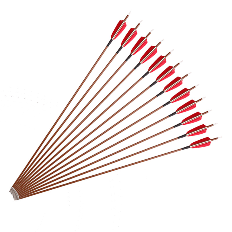 木纹纯碳箭传统反曲直拉弓箭射箭箭支火鸡真羽纯碳素箭杆竞技箭矢