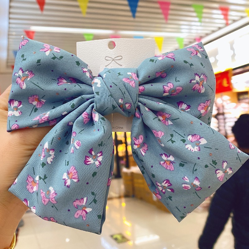 Korean Fabric Floral Elegant Big Bow Hairpin Wholesale Back Head Spring Clip Hairpin Girls' Hair Accessories