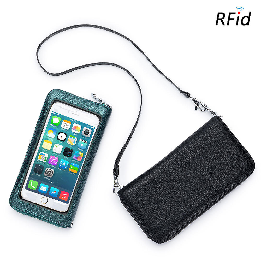 手机包真皮触屏女rfid防盗刷 新款透明装手机 女迷你小包长款钱包