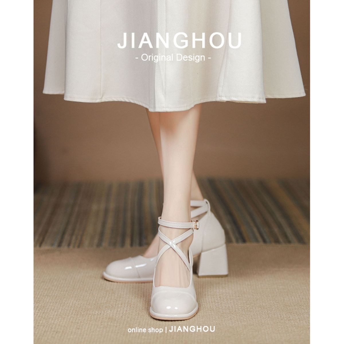 春夏新款玛丽珍鞋高跟鞋温柔风淑女法式交叉绑带搭扣浅口单鞋批发