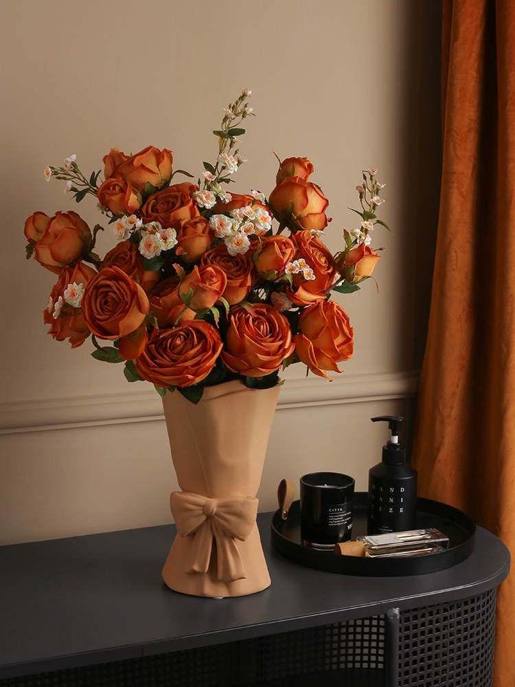 贝汉美玫瑰花绢花假花花束摆设客厅室内装饰花卉套装摆件