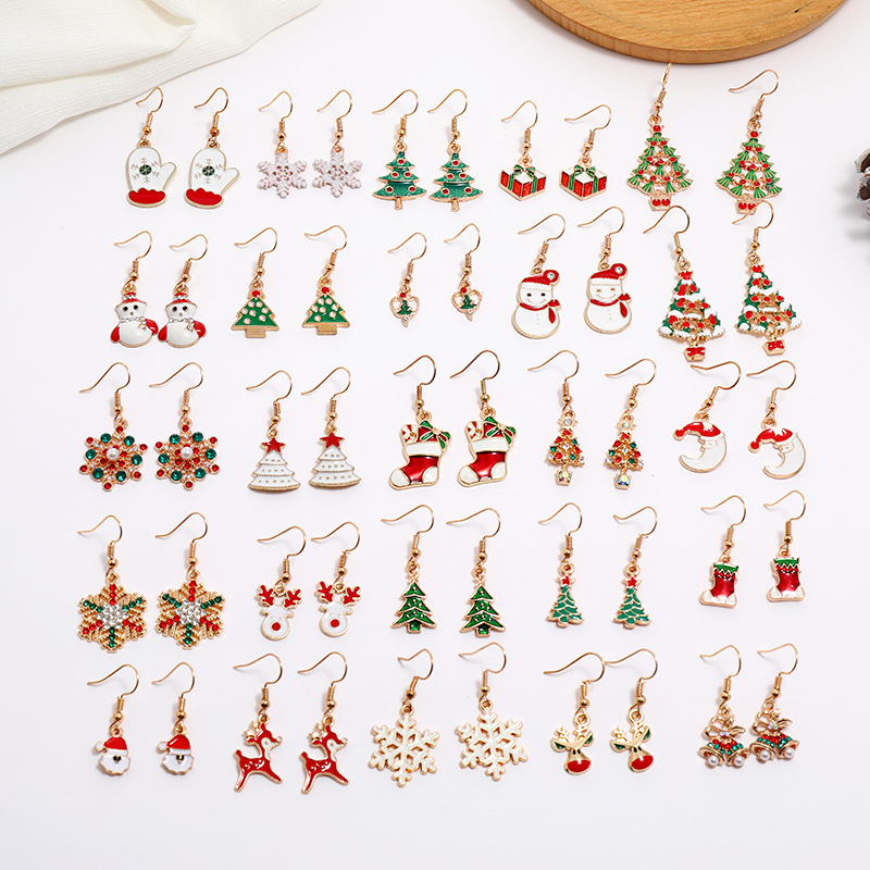 christmas earrings european and american christmas new christmas tree snowflake deer alloy dripping oil ear rings factory direct supply