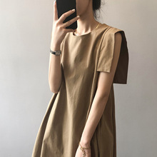 无袖连衣裙女夏季新款韩版宽松气质圆领短款茶歇裙子