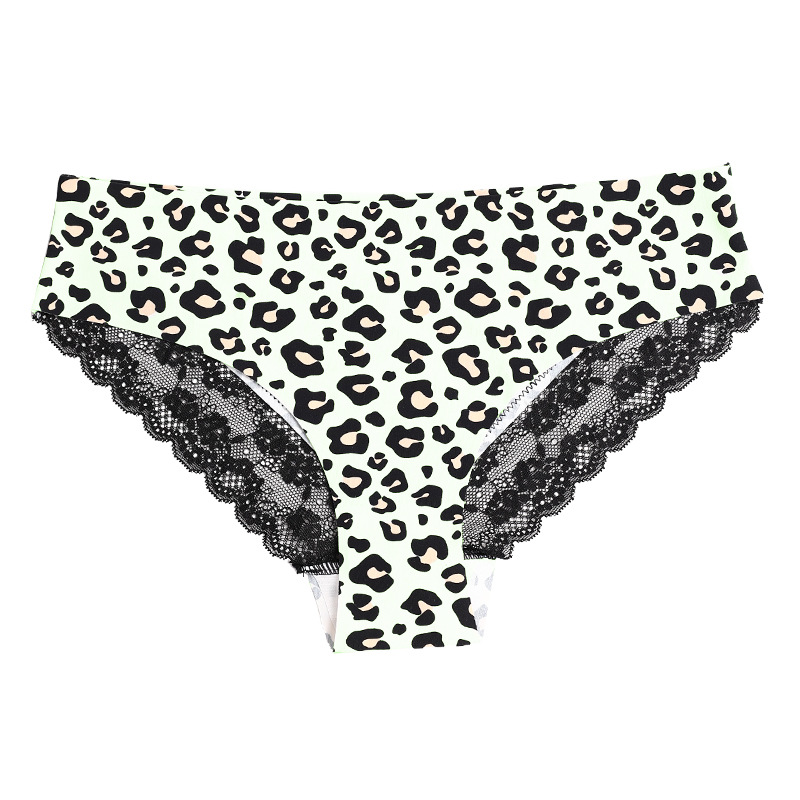 European and American Ladies Lace Leopard Print Panties for Women Low Waist Seamless Sexy Ice Silk Panties Purified Cotton Crotch Breathable Briefs