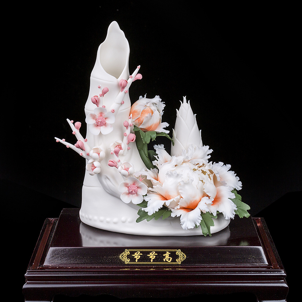 瓷语颠 德化陶瓷白瓷家居客厅办公室工艺装饰礼品瓷花摆件节节高