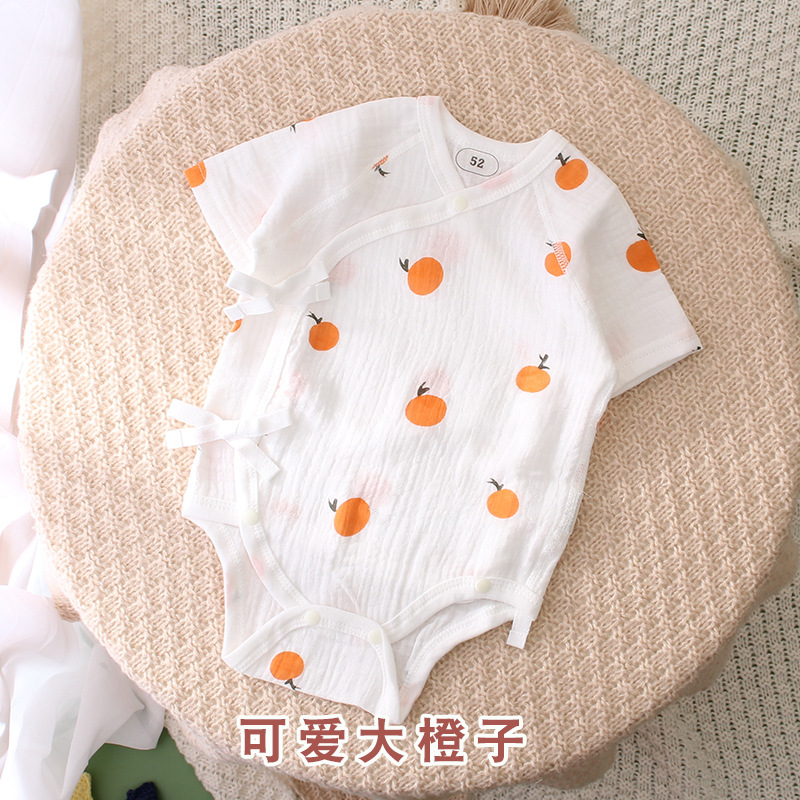 Ins Nordic Baby Summer Thin Pure Cotton Gauze Sheath Jumpsuit Men and Women Baby Short Sleeve Triangle Romper Baby Clothes