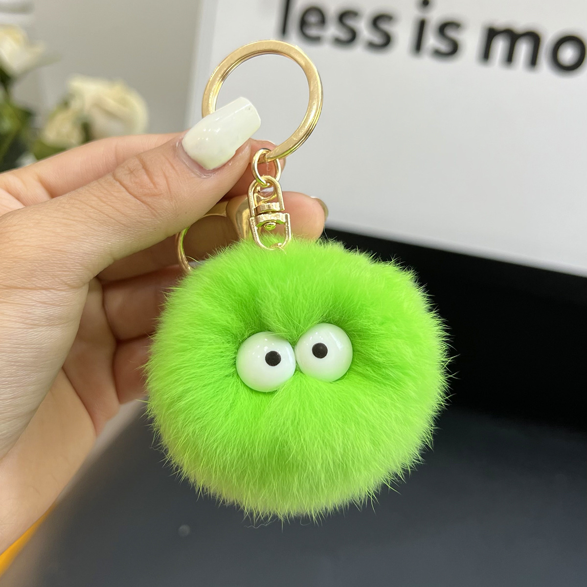 Cute Rex Rabbit Fur Small Fur Ball Keychain Pendant Ins Online Influencer Plush Small Briquette Schoolbag Bag Charm Gift