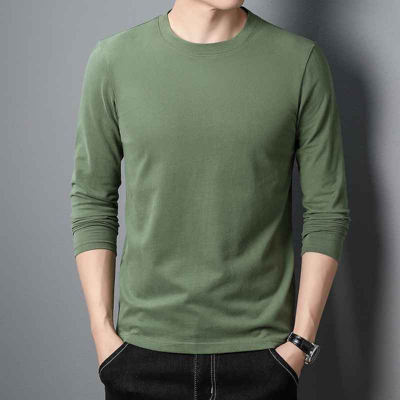 Spring and Autumn Cotton Men's Long-Sleeved T-shirt Simple Pure Color All-Matching Bottoming Shirt Cotton Outer Wear Inner Wear T-shirt Men