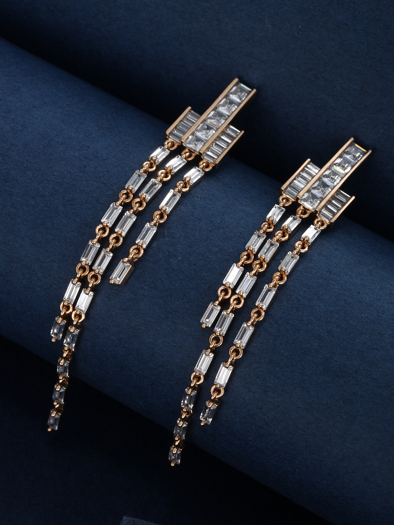 xuping jewelry exquisite diamond three-layer tassel earrings high-grade light luxury earrings niche square super flash earrings