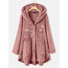 亚马逊ebay2022时尚女装欧美纽扣毛绒上衣不规则猫咪刺绣潮牌外套