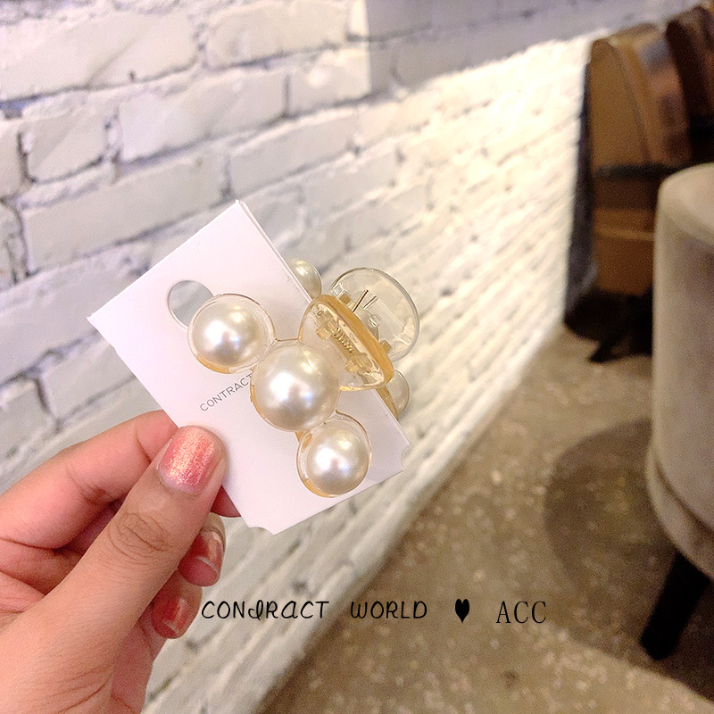 Pearl Barrettes High-Profile Figure Fashion Korean Clip Headdress Hair Claw Japanese and Korean Simple Three Pearl Bangs Clamp Hairpin