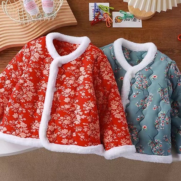 东北大花棉袄儿童套装小宝宝冬季女童棉服过年衣服厚