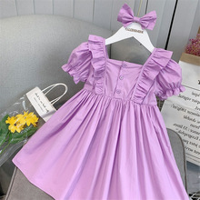 2024夏季新款短袖紫色裙子女宝宝洋气时尚韩版公主裙儿童夏装裙子