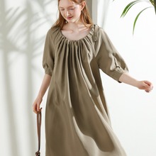 厂家直销夏季新款重磅真丝电力纺连衣裙女复古宽松中长裙89054