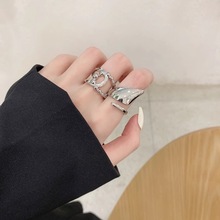 韩国女朋克街头风ins潮小众设计光面几何食指复古戒指时尚个性潮