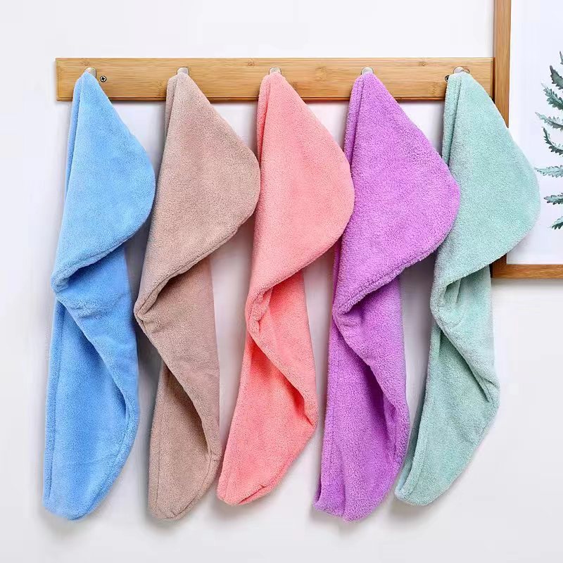 Hair-Drying Cap Factory Wholesale Coral Velvet Plain Color Women's Toe-Covered Hair Drying Towel Easy Absorbent Soft Wipe Hair Shower Cap