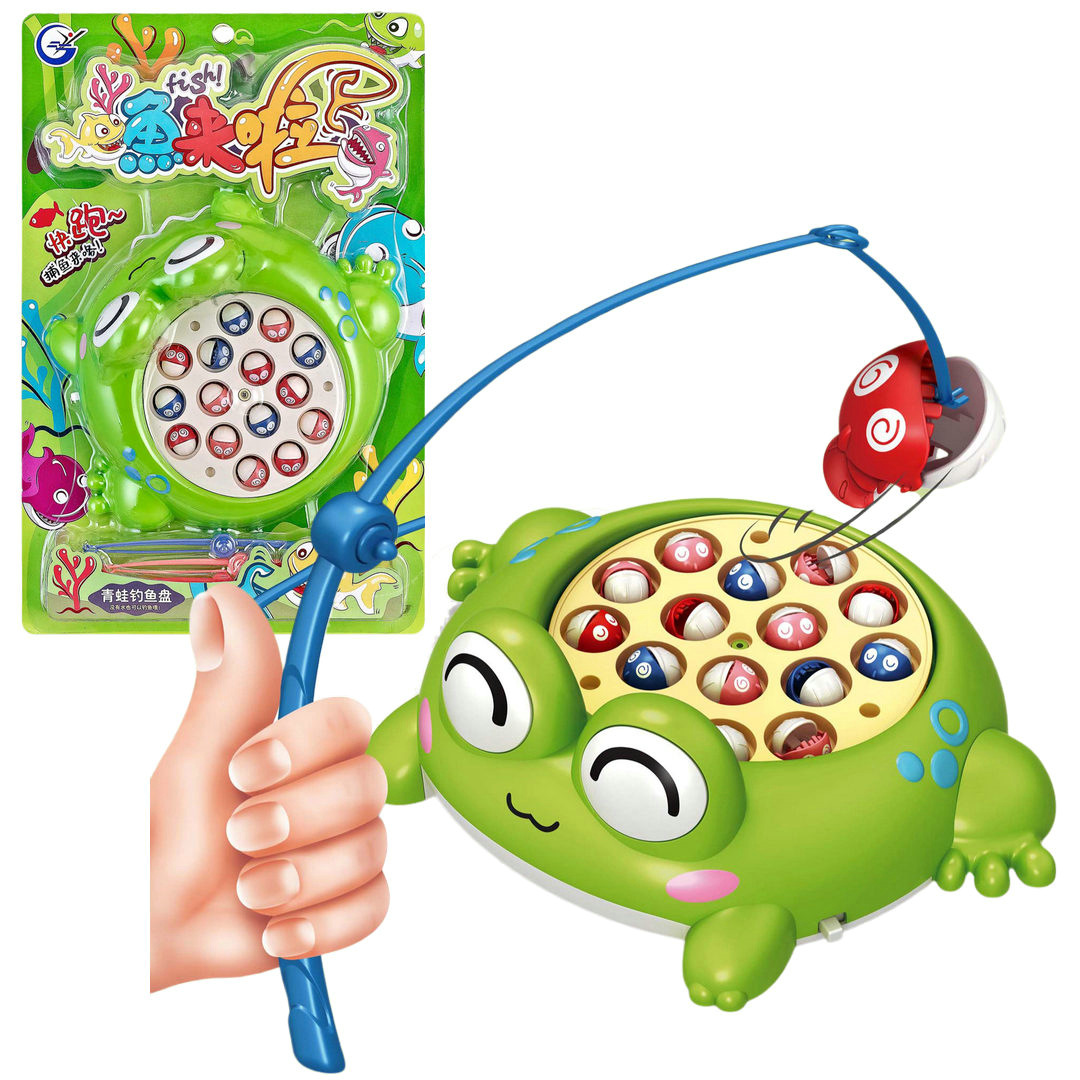 卡通青蛙电动旋转钓鱼盘989-418音乐早教亲子游戏儿童玩具批发