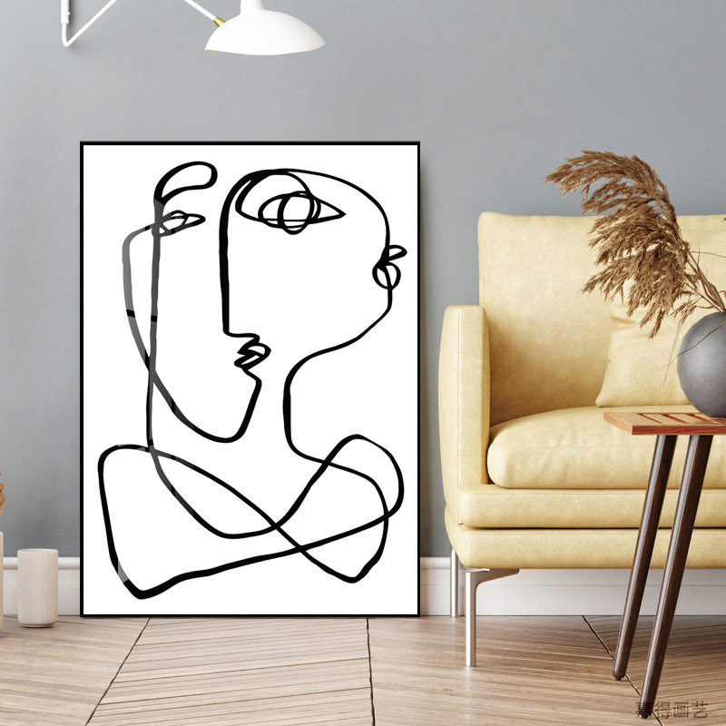 现代线条一笔画抽象艺术空间色块装饰画芯客厅餐厅挂画心定制批发
