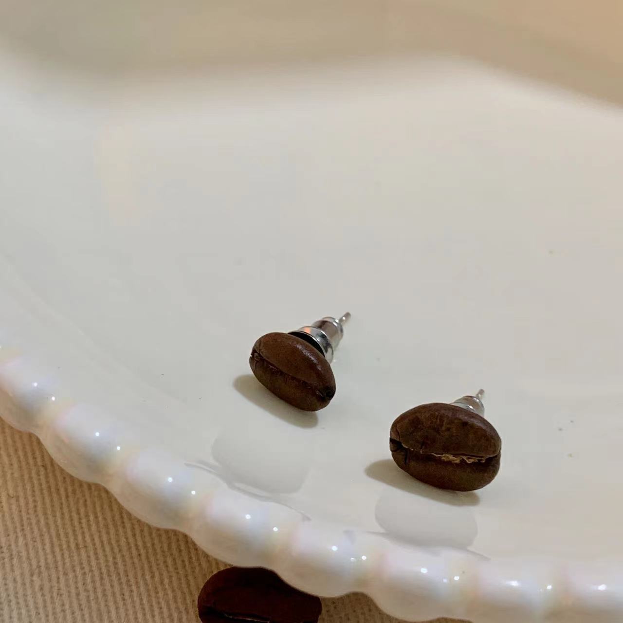 Handmade New 925 Silver Earrings Niche Japanese Coffee Bean Stud Earrings Fashion Earrings Artistic Ins Female Accessories