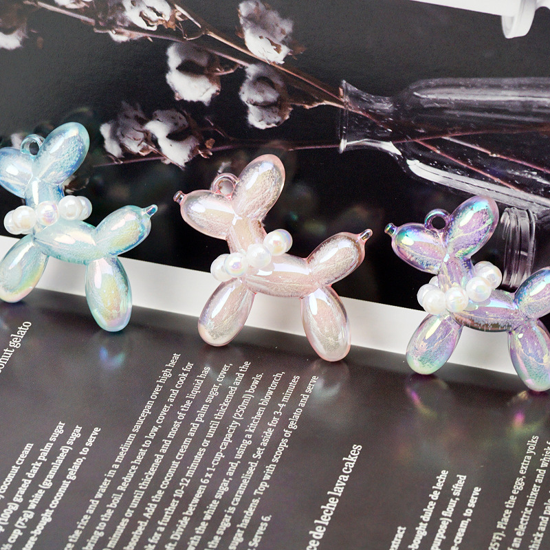 Bubble Jelly Color Balloon Dog Pearl Chain Pendant Mobile Phone Charm Key Chain Accessories Three-Dimensional Decoration Material D