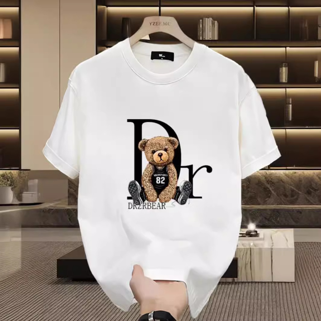 新款春夏短袖小熊t恤男士棉百搭休闲重磅名牌ins打底衫体恤上衣