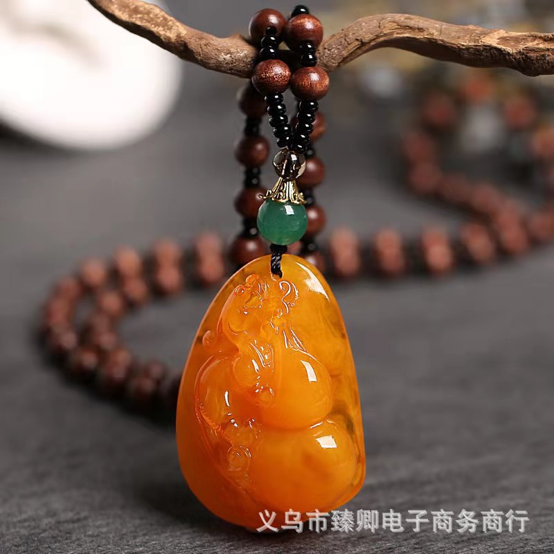 Retro Ethnic Style Old Beeswax Pendant Chicken Wing Wood Long Necklace Women's No-Matter Brand Sweater Chain Cotton and Linen Women's Accessories