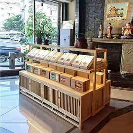 实木展示柜 茶叶台服装展示架特产农产品展示柜服装中岛柜 陈列柜