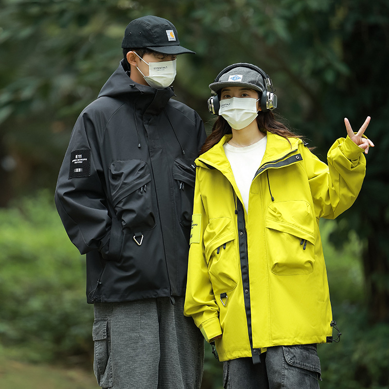 源头主推夹克男爆款户外工装冲锋衣外套风衣男女连帽潮牌日系百搭