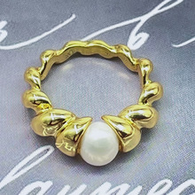 现货批发韩国设计欧美ins风法式巴洛克风天然珍珠麻花斜纹戒指