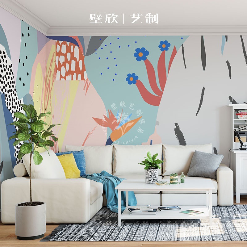 壁欣 设计北欧涂鸦墙纸儿童房抽象壁纸男孩女孩卧室壁布背景墙布