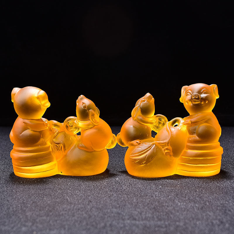 易明居猪兔赐禄琉璃摆件2022牛年属羊人吉祥物礼物客厅装饰品