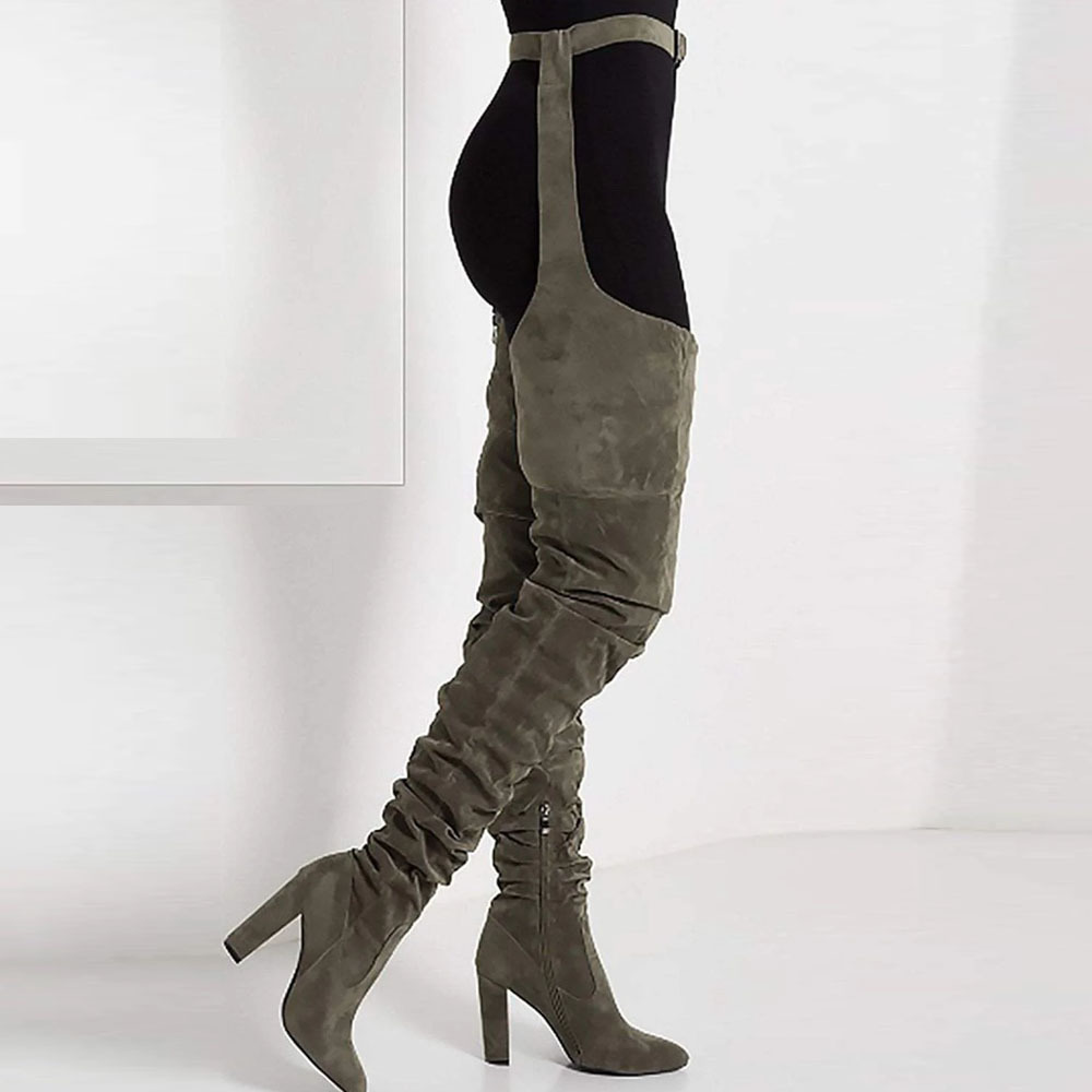 速卖通外贸跨境新款性感腰带裤靴欧美风尖头侧拉链过膝大码时装靴