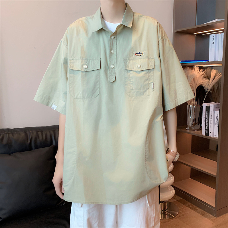 Summer New Work Clothes Short-Sleeved T-shirt Men's Ins Hong Kong Style Japanese-Style Retro Loose Polo Shirt Korean Style Fashion Top Clothes
